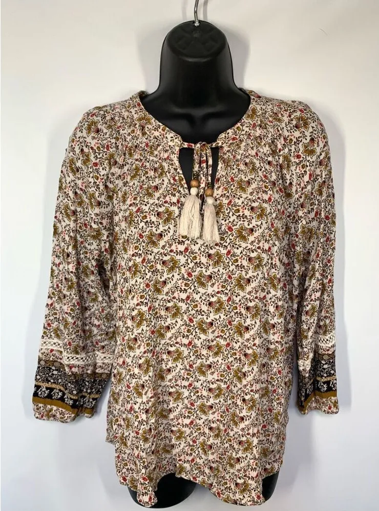 Mason & Belle Women's Boho Rayon Floral Peasant Top Blouse Multicolor Size Large - Image 1