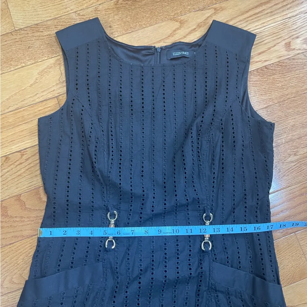 Ellen Tracy Eyelet Sheath Mini Midi Dress Black sleeveless cotton Sz 12 - Image 13