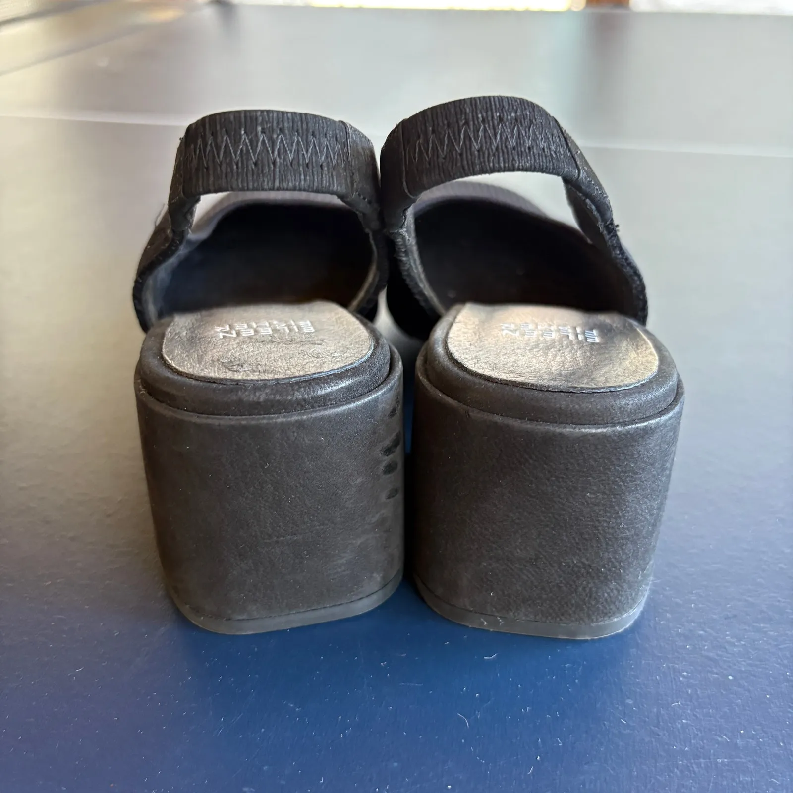 Eileen Fisher Yarn Knit Shoes Black Slingback Pump Chunky Heel Comfort Basic 7 - Image 4