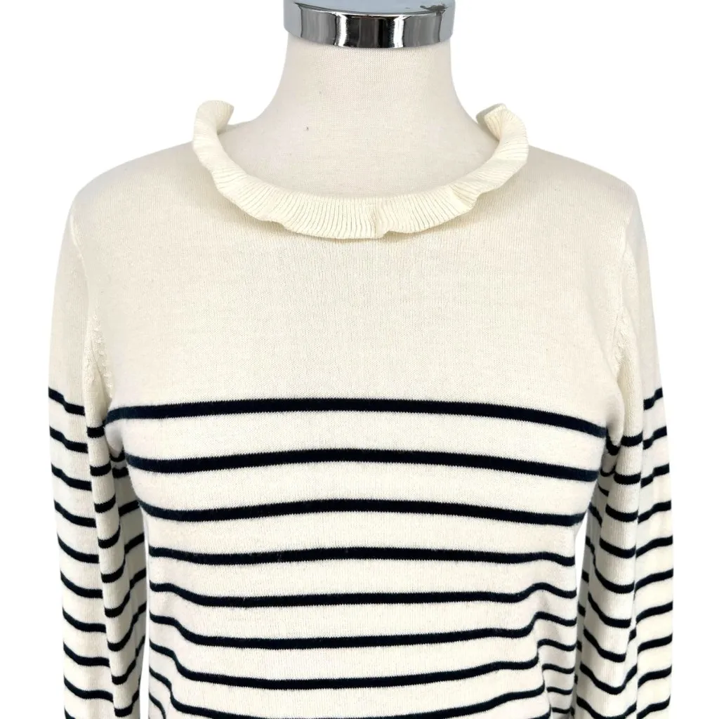 Böhme Striped Ruffled Neck Sweater Ivory White Black Size Medium - Image 2