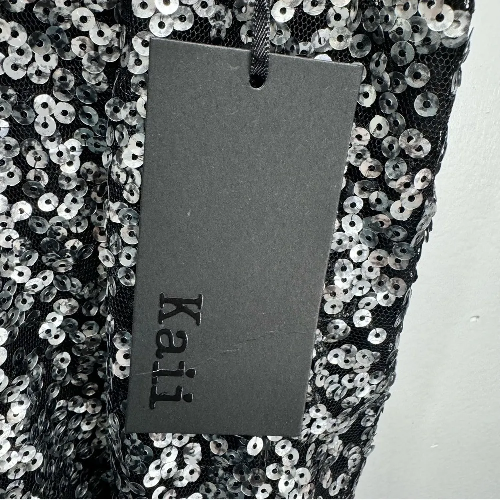 KAii Black With Silver Sequins Open Front 3/4 Sleeve Cardigan Wrap Swiftie Size M - Image 9