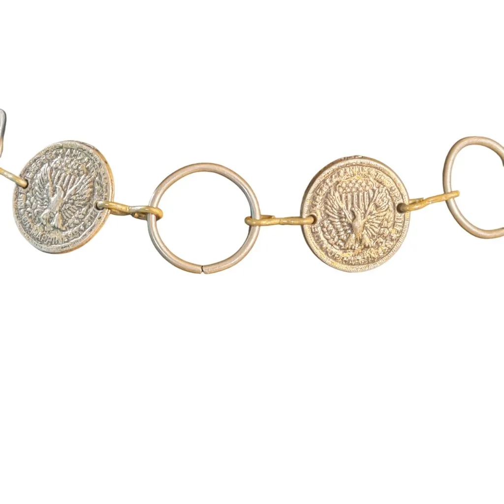 Coin Medallion Belt 40 Inch Adjustable Vintage Linked 2 Inch Rings Eagle Winged Gold - Image 6