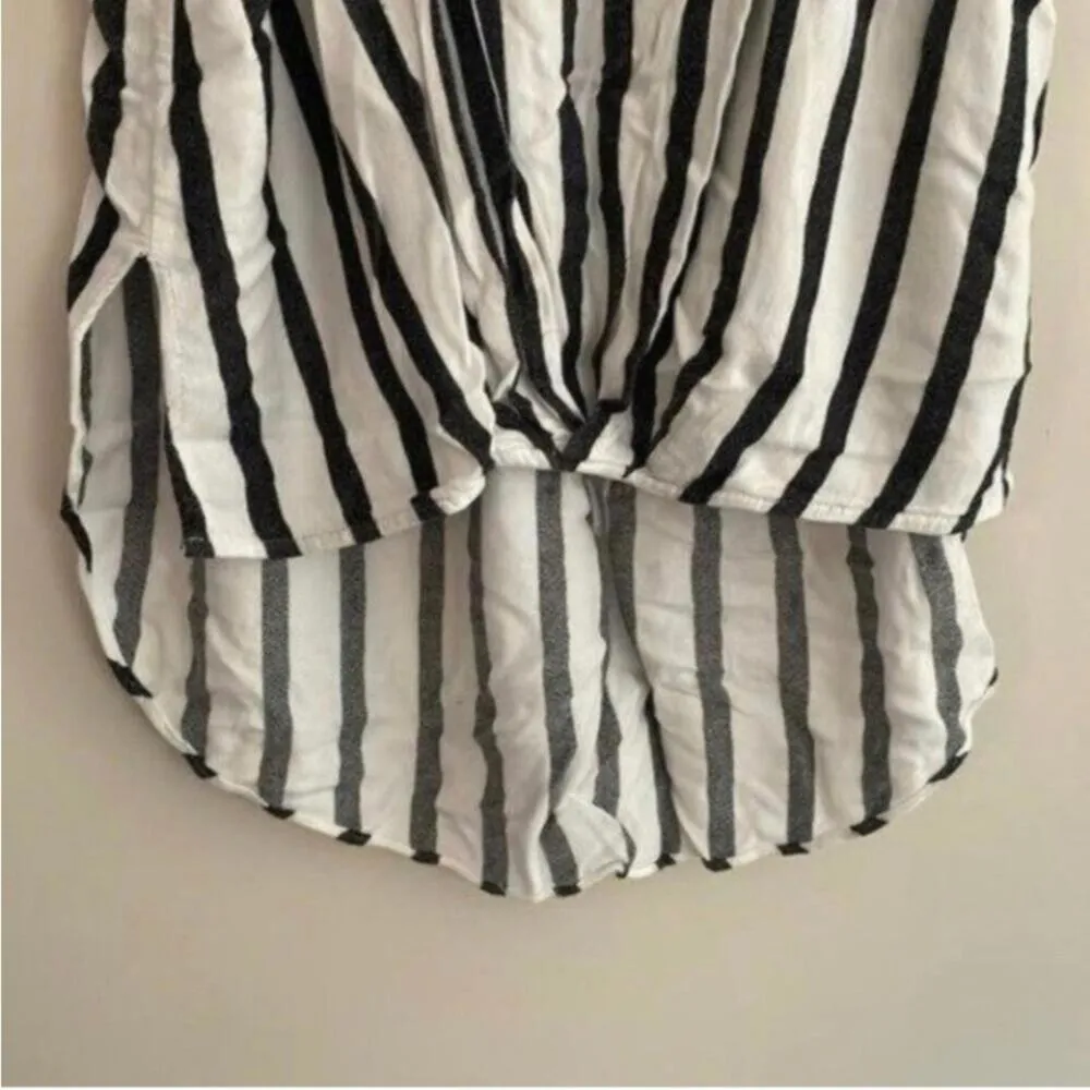 Umgee White and black striped knot front high low blouse shirt top tank - Image 4