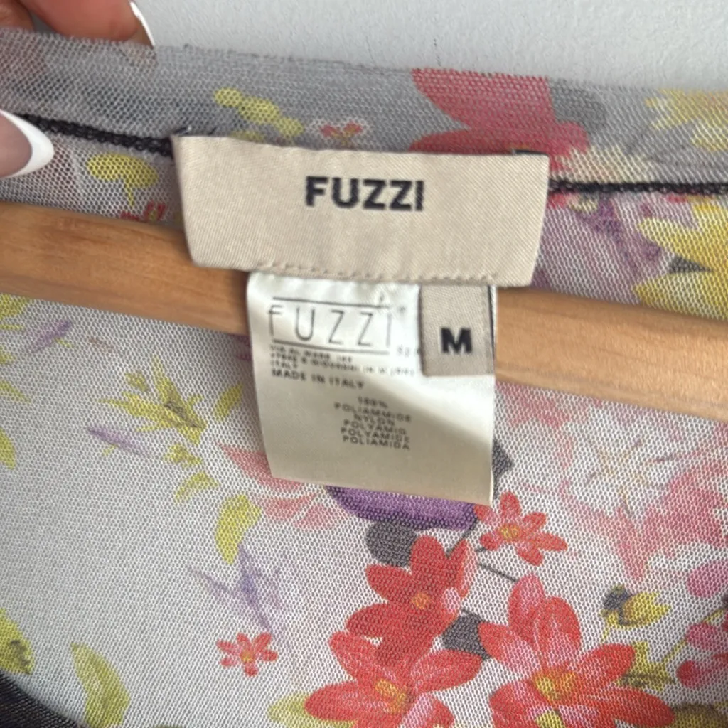 JPG Fuzzi Sheer Mesh Floral Long Sleeve Top – Cowl Neck Medium Black - Image 5