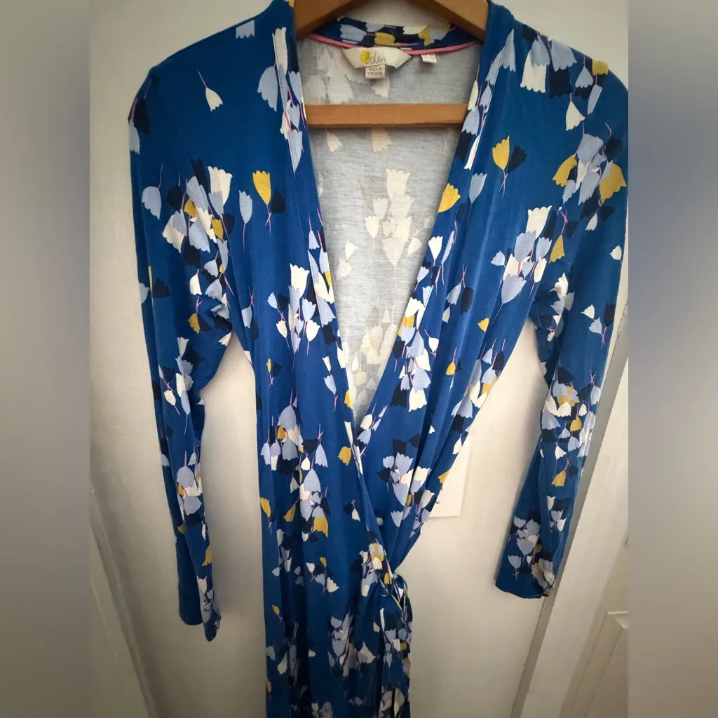 Boden blue and yellow jersey floral wrap dress size 4. - Image 7