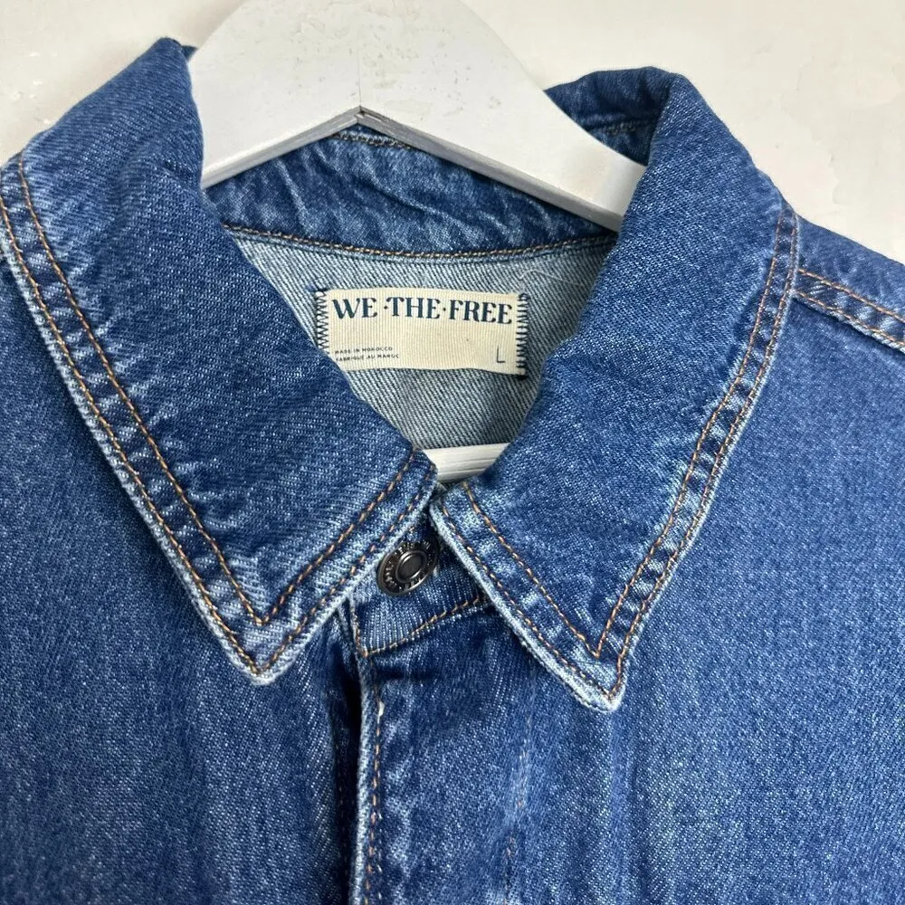 FREE PEOPLE Marci Denim Jumpsuit in Wash Sapphire Blue Size Large - Image 6