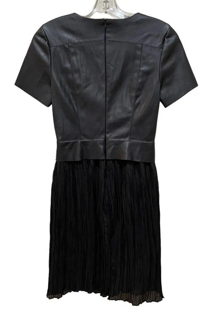 Drew Vegan Faux Leather pleated Lined Dress Black Size 2 - Image 4
