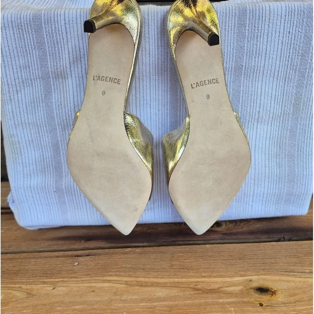 L'AGENCE Lolita Gold Metallic Leather Sandals Shoes - Image 8