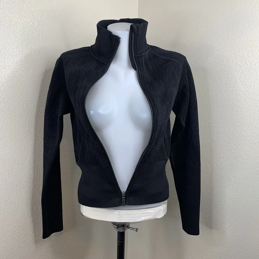 Lululemon End State Full Zip Jacket Texture Pattern Sz 4 Wool Blend Black - Image 4
