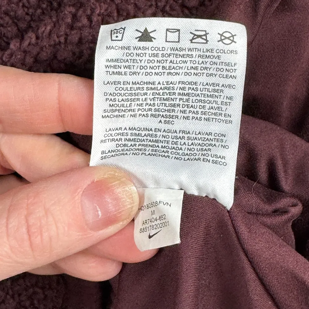 Nike Fleece Pullover Cozy Sherpa Sweatshirt Hooded Burgundy Maroon Sz M Gorpcore - Image 5