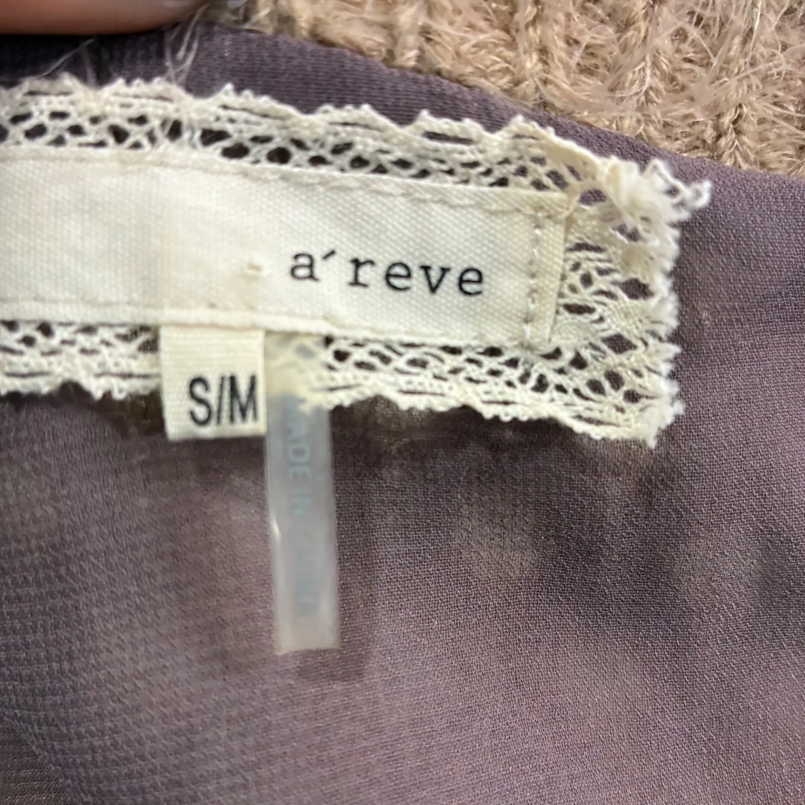 a'reve Womens Small Knit Sweater Tunic Top Brown Pleated Ruffle Hem Long Sleeve - Image 3