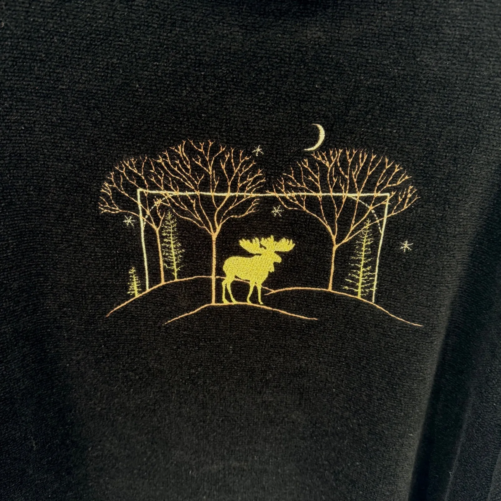 Vtg Coldwater Creek Blk Embroidered Moose Is Loose Mockneck Chenille Sweatshirt - Image 5
