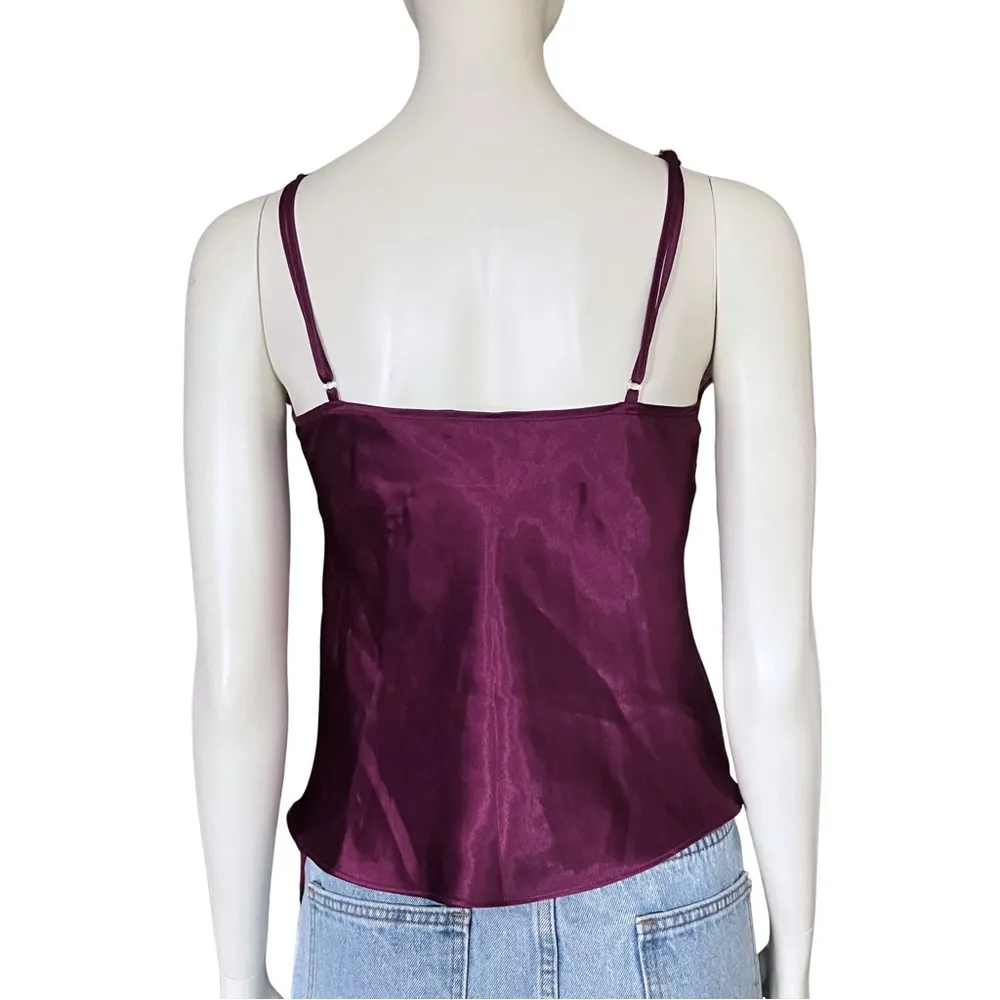 Vintage Y2K Maroon Purple Satin Cami Going Out Top Lace Small Fairycore Lingerie - Image 4