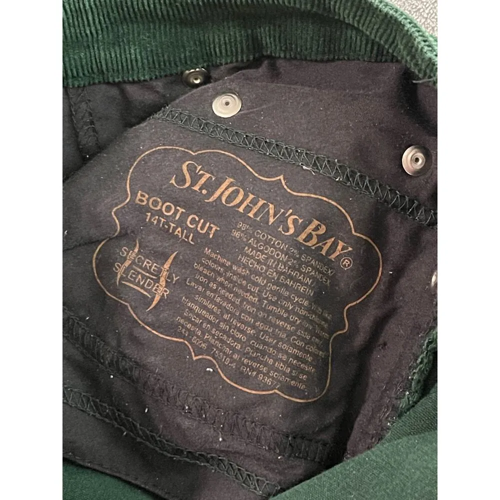 St. John’s Bay Women’s Boot Cut Size 12 TALL Green Corduroy Pants Retro Winter - Image 3