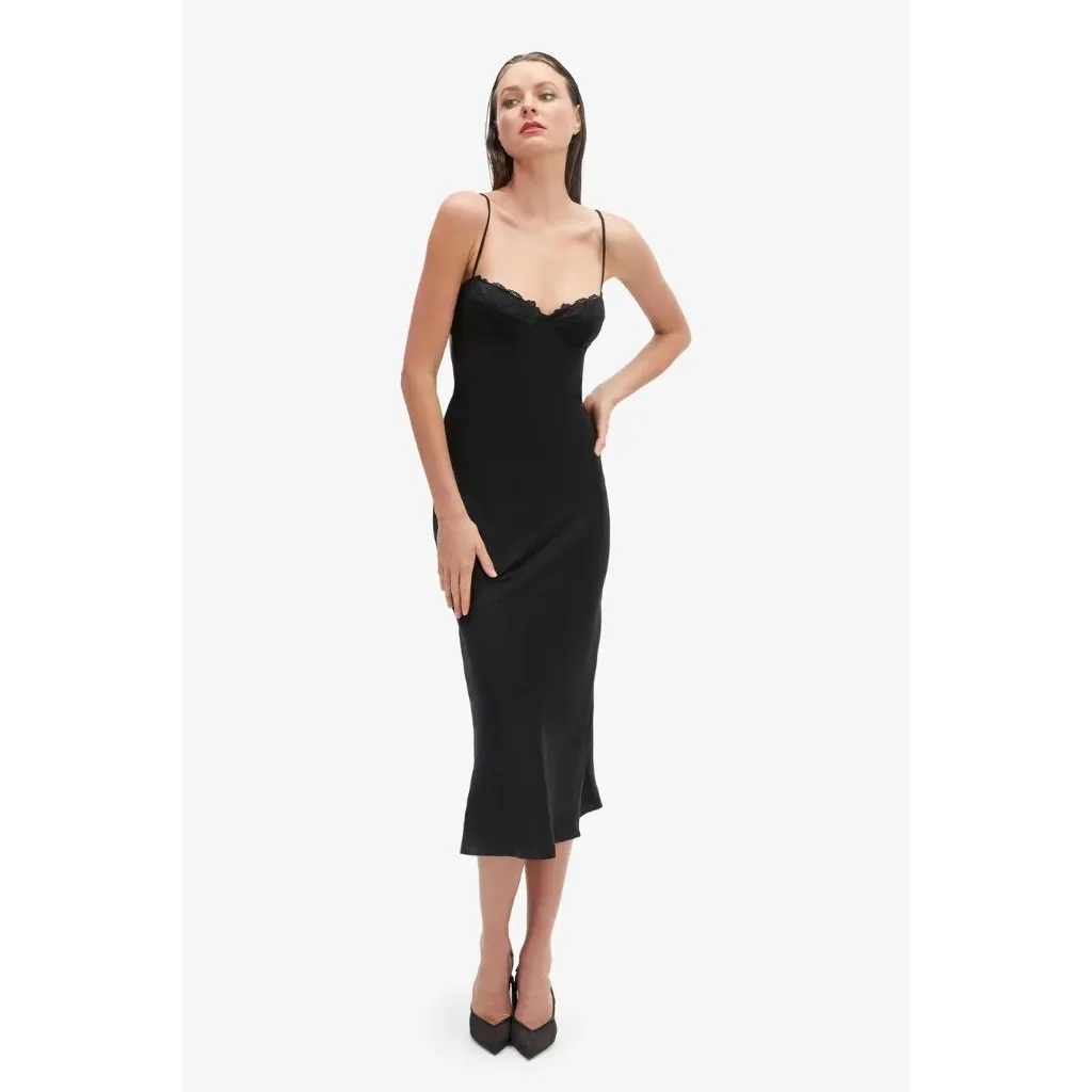 Bardot Sabina Midi Dress in Black 12 Womens Satin Cocktail Party - Image 9