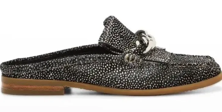 Donald Pliner Mika Black White Dotted Chain Accent Mule Loafer Slides Size 6.5 - Image 1