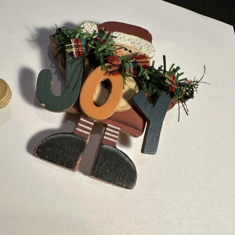 Handmade Wood Christmas Holiday Brooch Pins Lot Of 2 Santa / Stocking - Image 7