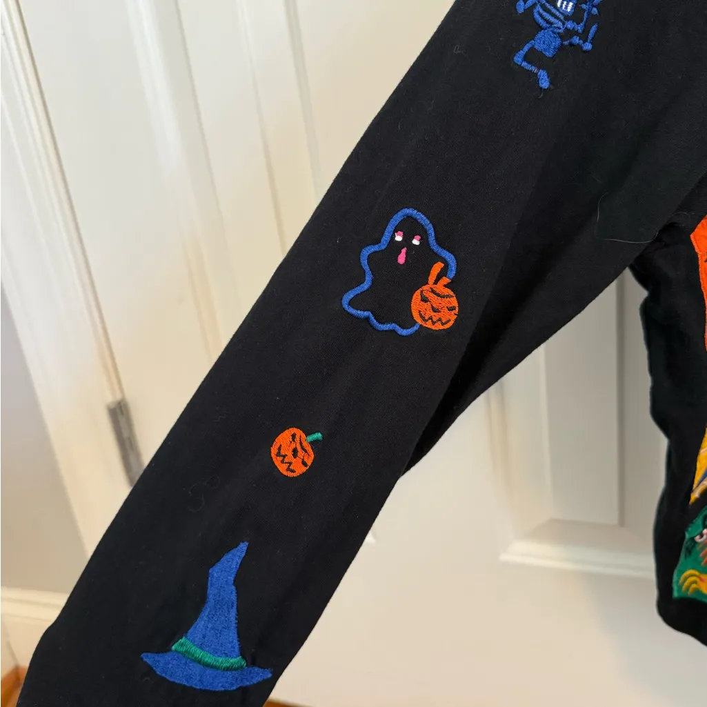 Michael Simon Vintage Applique Halloween Skeleton Ghost Cardigan Sweater Size M Orange Size M - Image 4