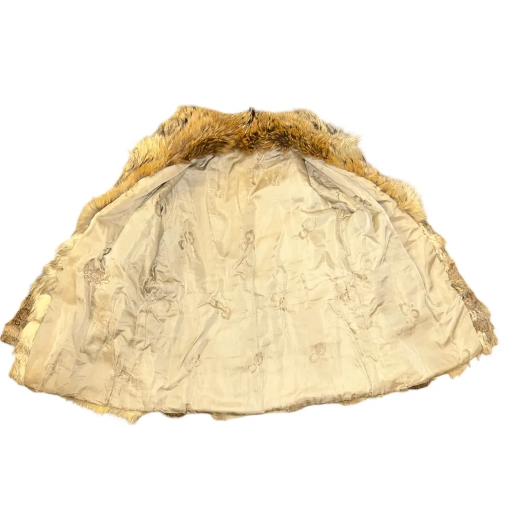 Vintage 100% Genuine Coyote Fur Heavyweight Jacket With Rabbit Fur Collar Brown Size M - Image 9