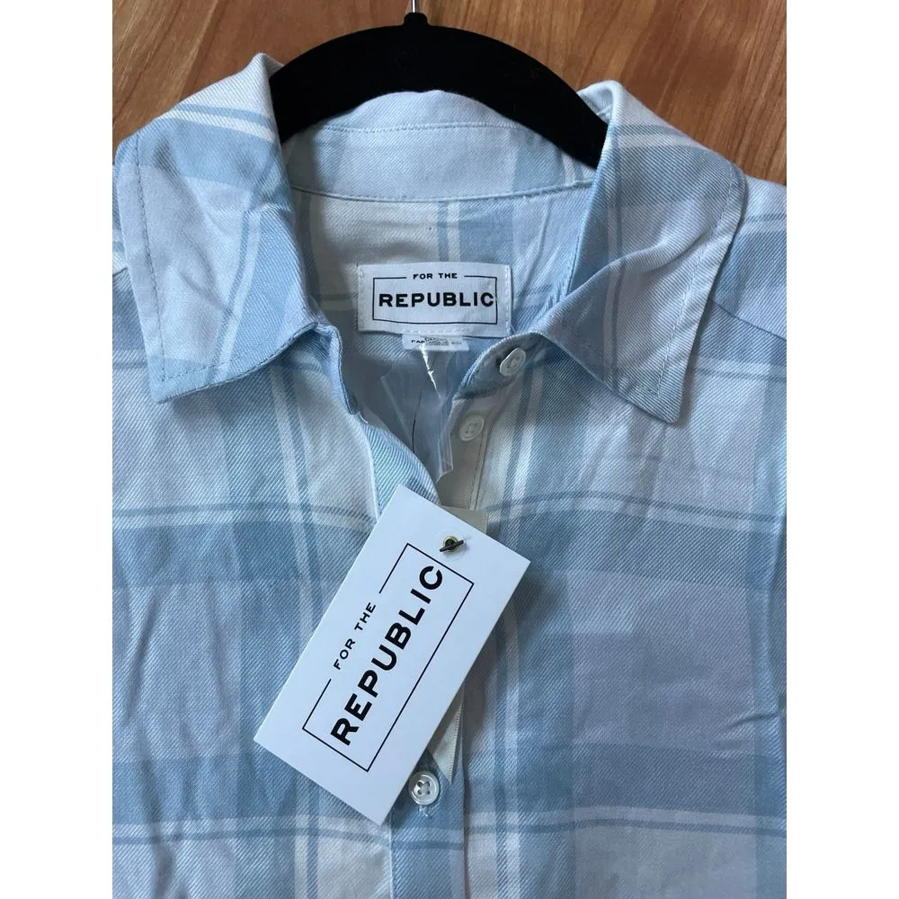 For The Republic Baby Blue Plaid Blouse‎ Size 0 - Image 2
