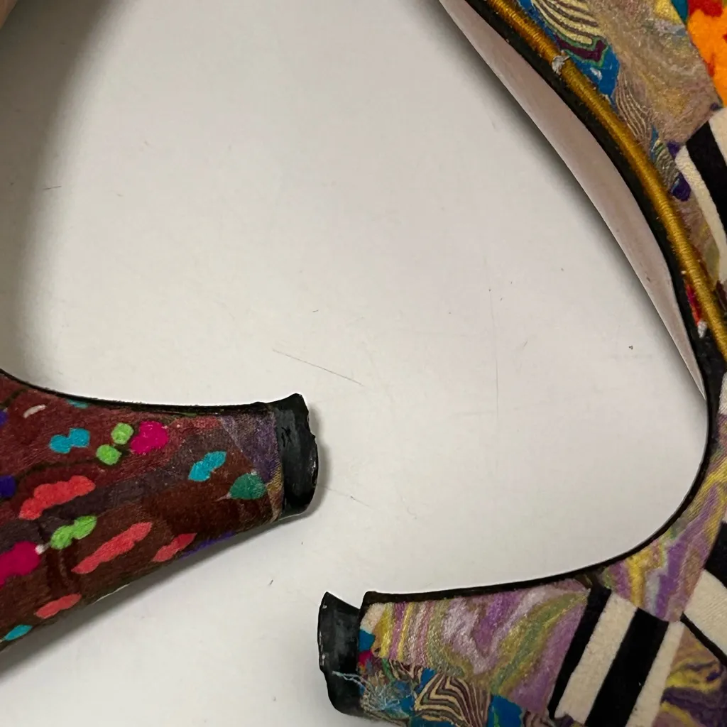 Sesto Meucci Artsy Silk Heels Brown Green Multi Size 8 N Narrow - Image 11