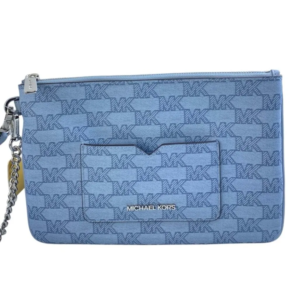 NEW Michael Kors Jet Blue MK Signature 2 In 1 Card Case Wristlet Clutch Bag - Image 2
