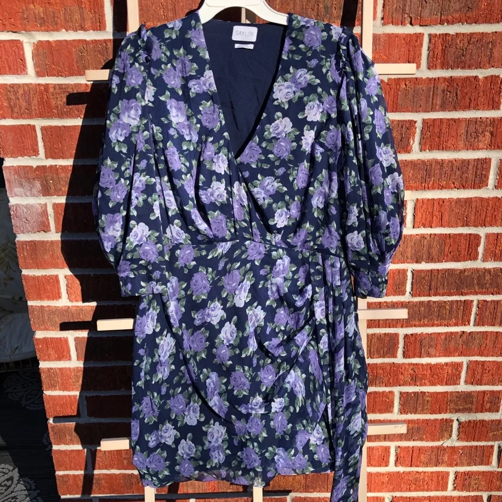 SAYLOR Merritt Floral Puff Sleeve Mini Dress in Navy Floral Multi, XL - Image 3