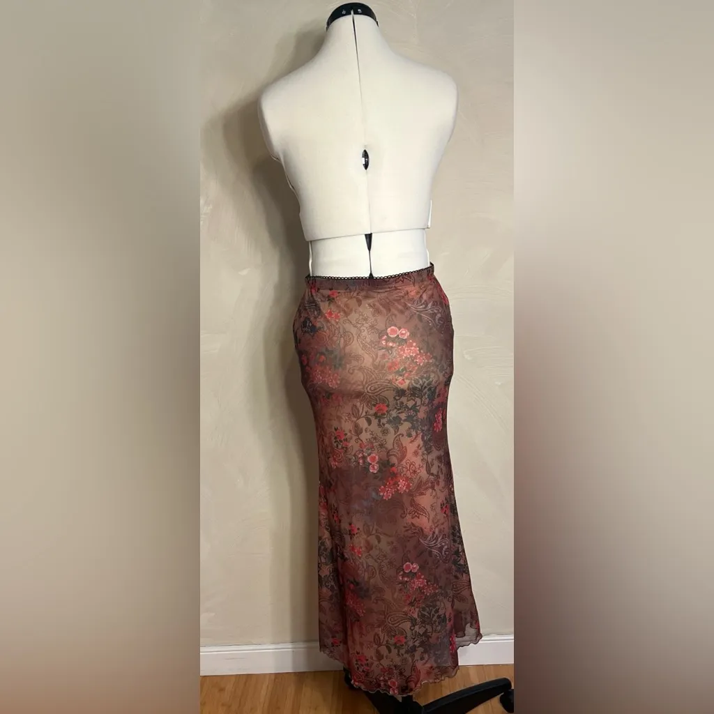 ROMWE Grunge Floral Lettuce Trim Mesh Overlay Mermaid Hem Skirt|Sz:M US:6 EUR:38 - Image 4