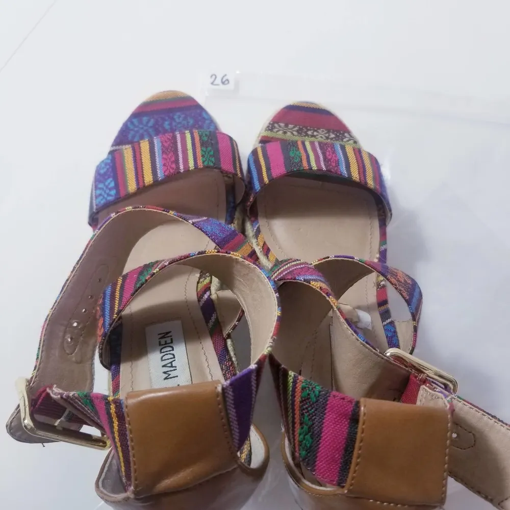 Steve Madden Multicolor Tribal Print Criss Cross Wedge Sandals - Image 7