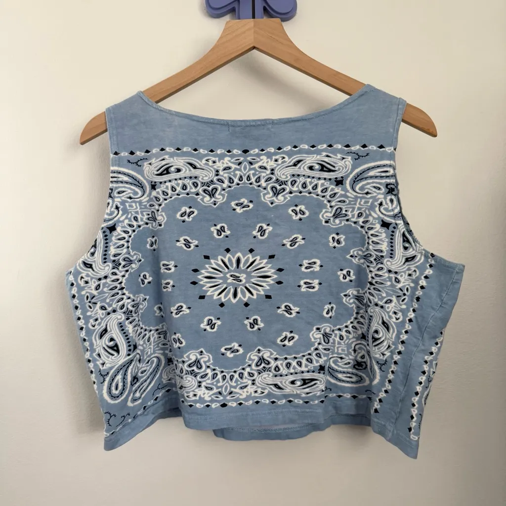 Y2K Large Crop Tank Top Bandana Grunge Bikercore Baby Blue Studded Rock - Image 3