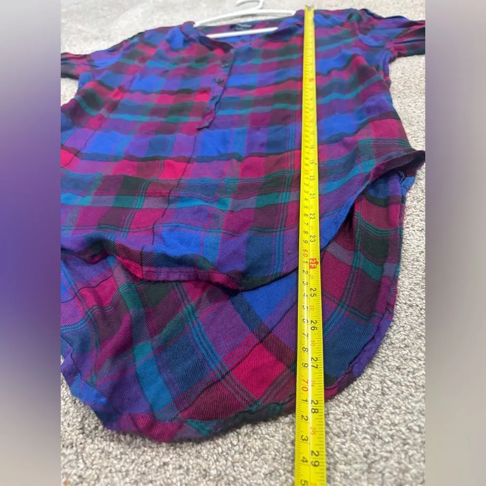 Lucky Brand Women's Plaid Long Sleeve Popover Shirt Red Blue Casual Embroidered - Image 3