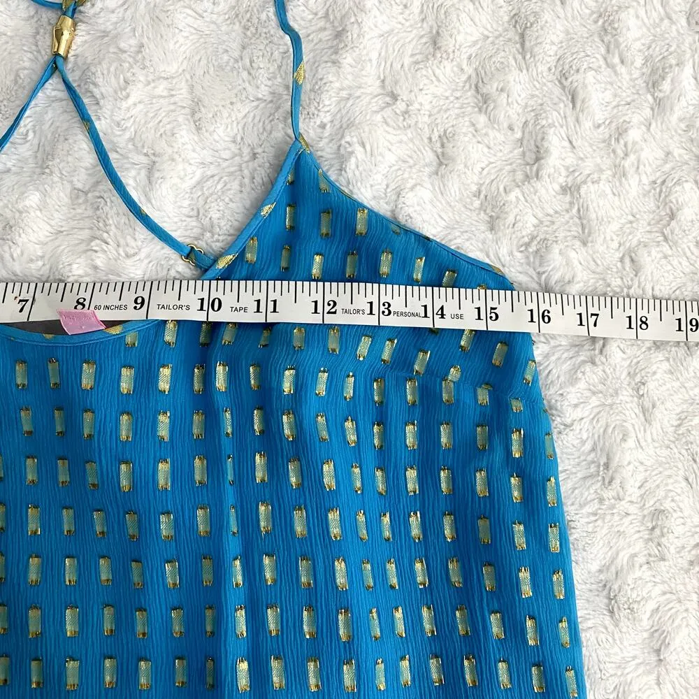 Lilly Pulitzer Ariel Blue Gold Maisy Silk Blend Racerback Camisole Top S - Image 9
