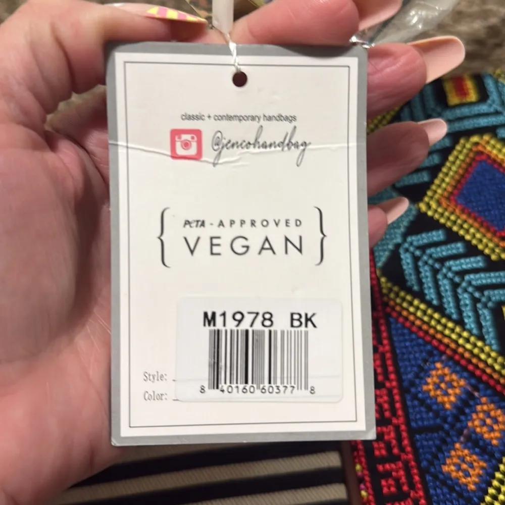 Jen & CO. NWT Striped Women's Bag embroidered Black - Image 7