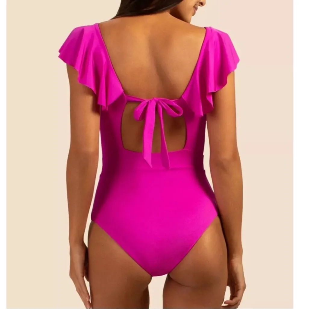 NWT TRINA TURK ATLAS RUFFLE PLUNGE ONE PIECE in ORCHID Size 6 - Image 2