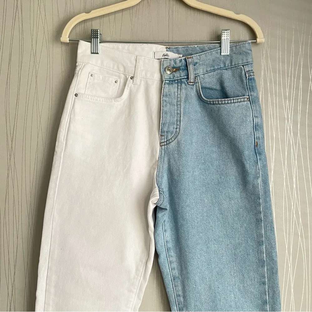 Adika S Two Tone White Blue Zip Fly Ankle Length High Rise Denim Jeans Small - Image 5