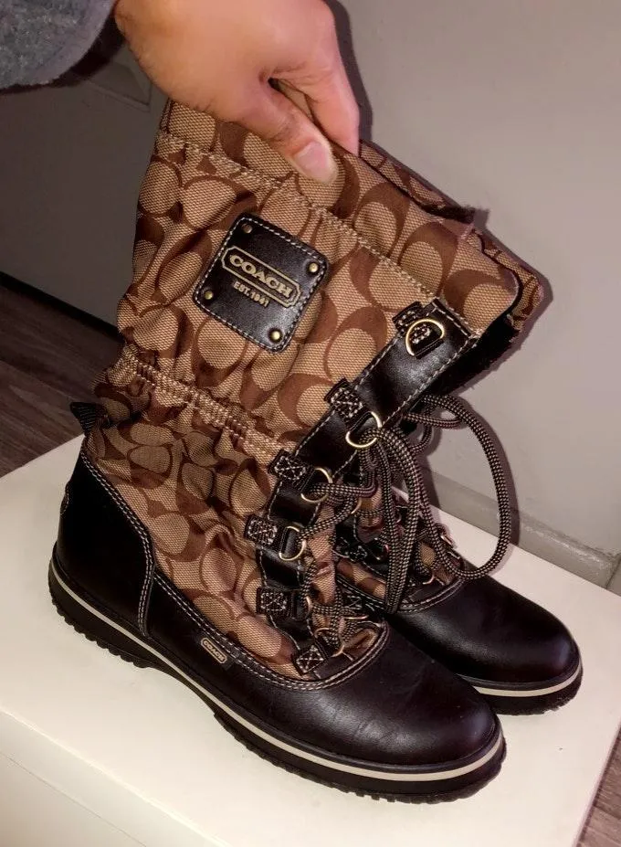 Coach Brown Leather Winter Boots - Image 2