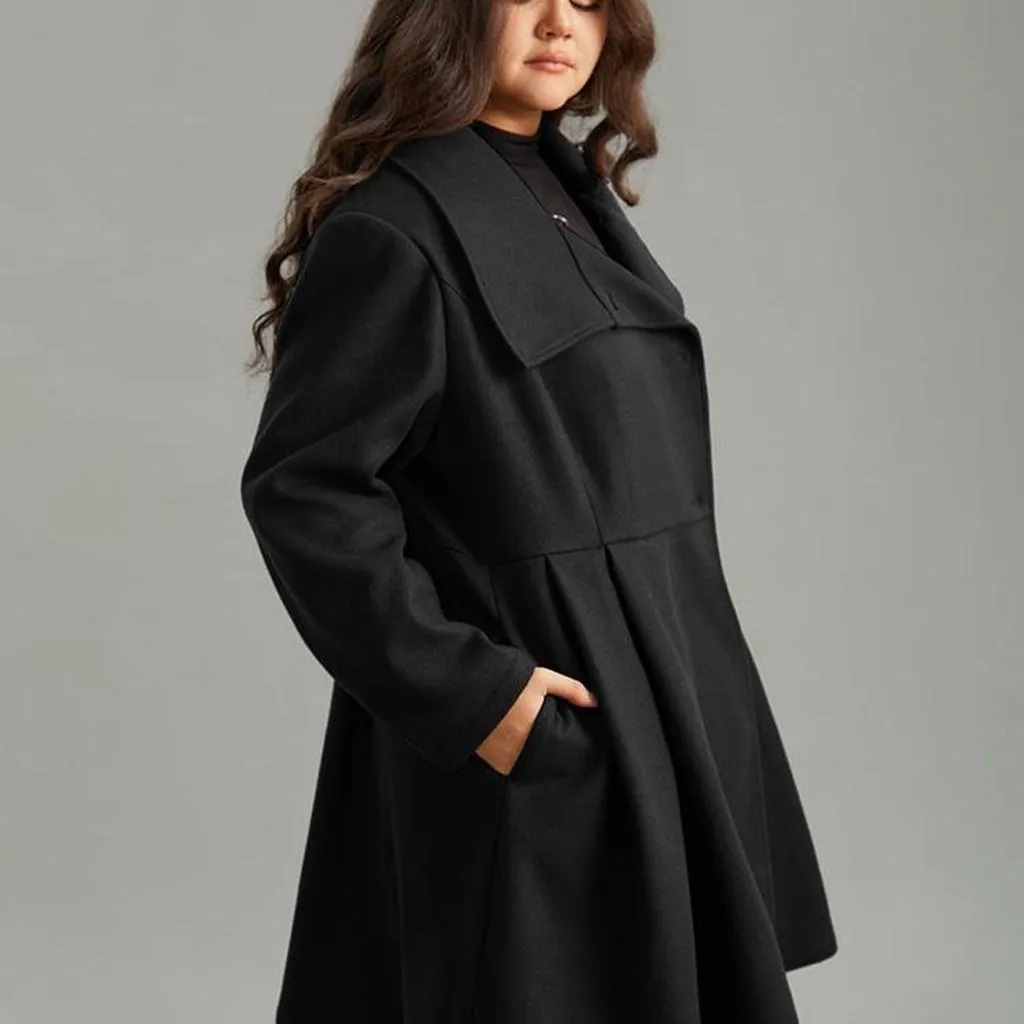 Bloom chic Plain Button Up Pocket Asymmetrical Lapel Collar Coat size 10 nwt Black - Image 5