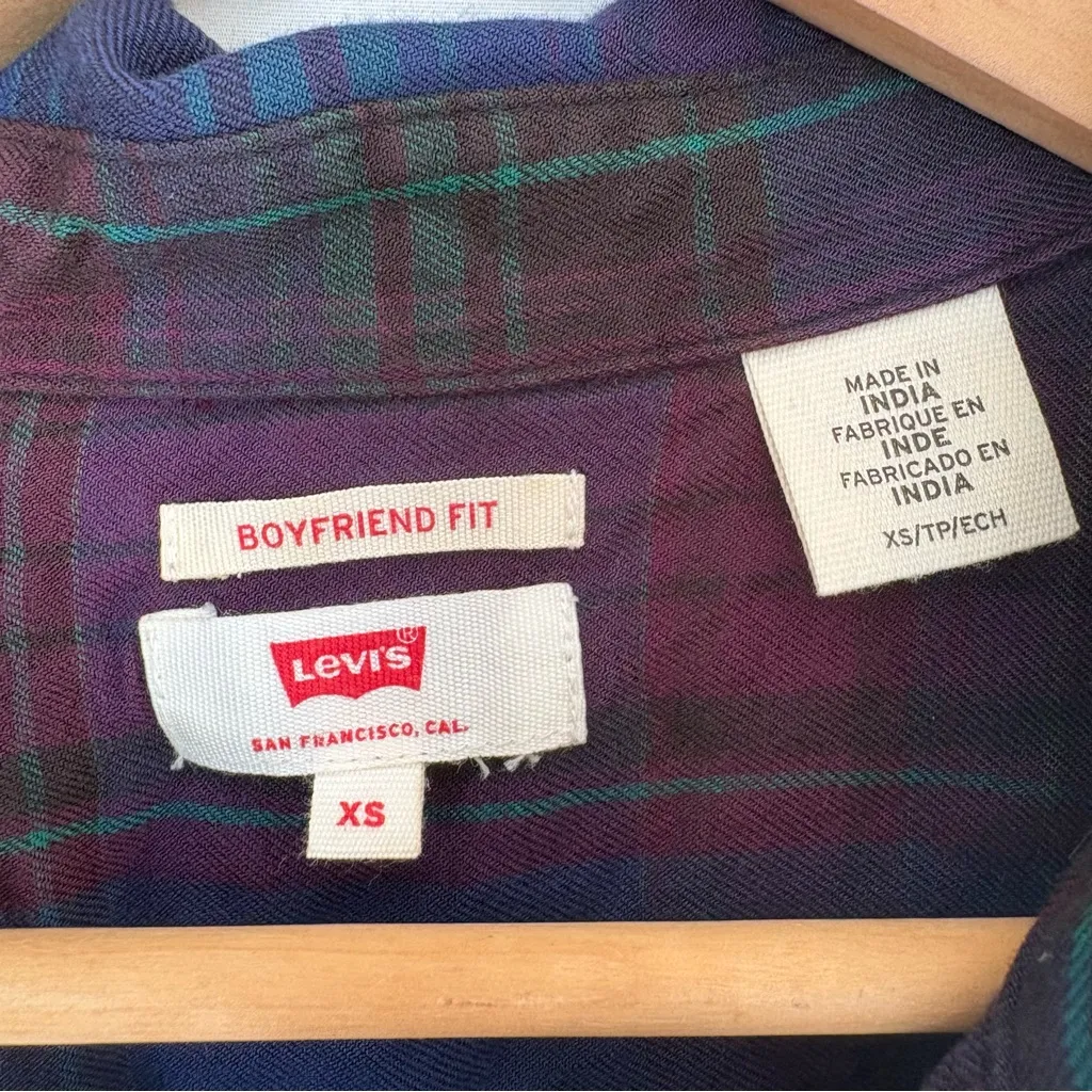 Levi's Casual Plaid Shirt - Blue and Purple boyfriend fit XS - Image 4