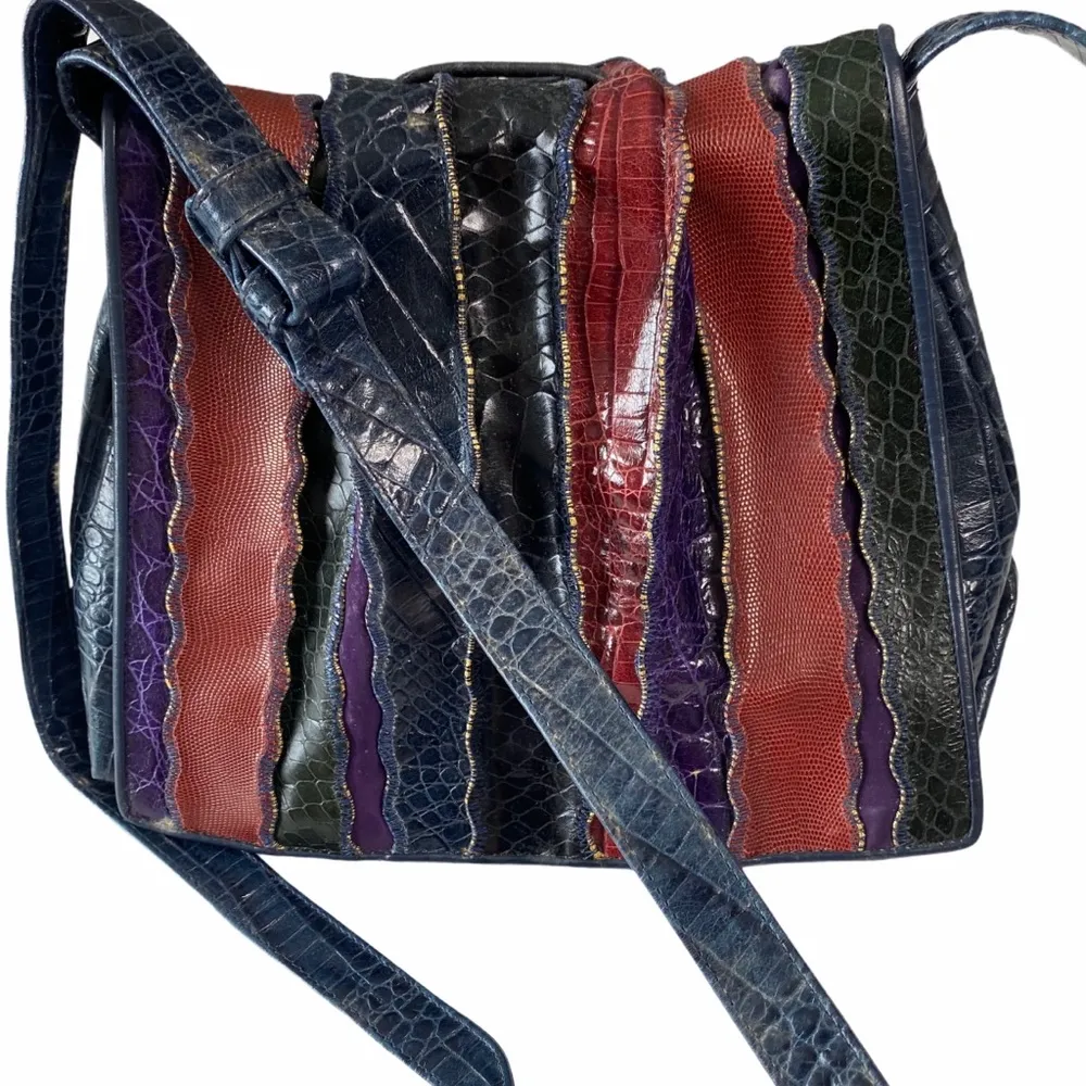 Vintage: Sharif ♕ Rainbow Snakeskin Leather Patchwork Crossbody Bag Handbag ♕ - Image 3