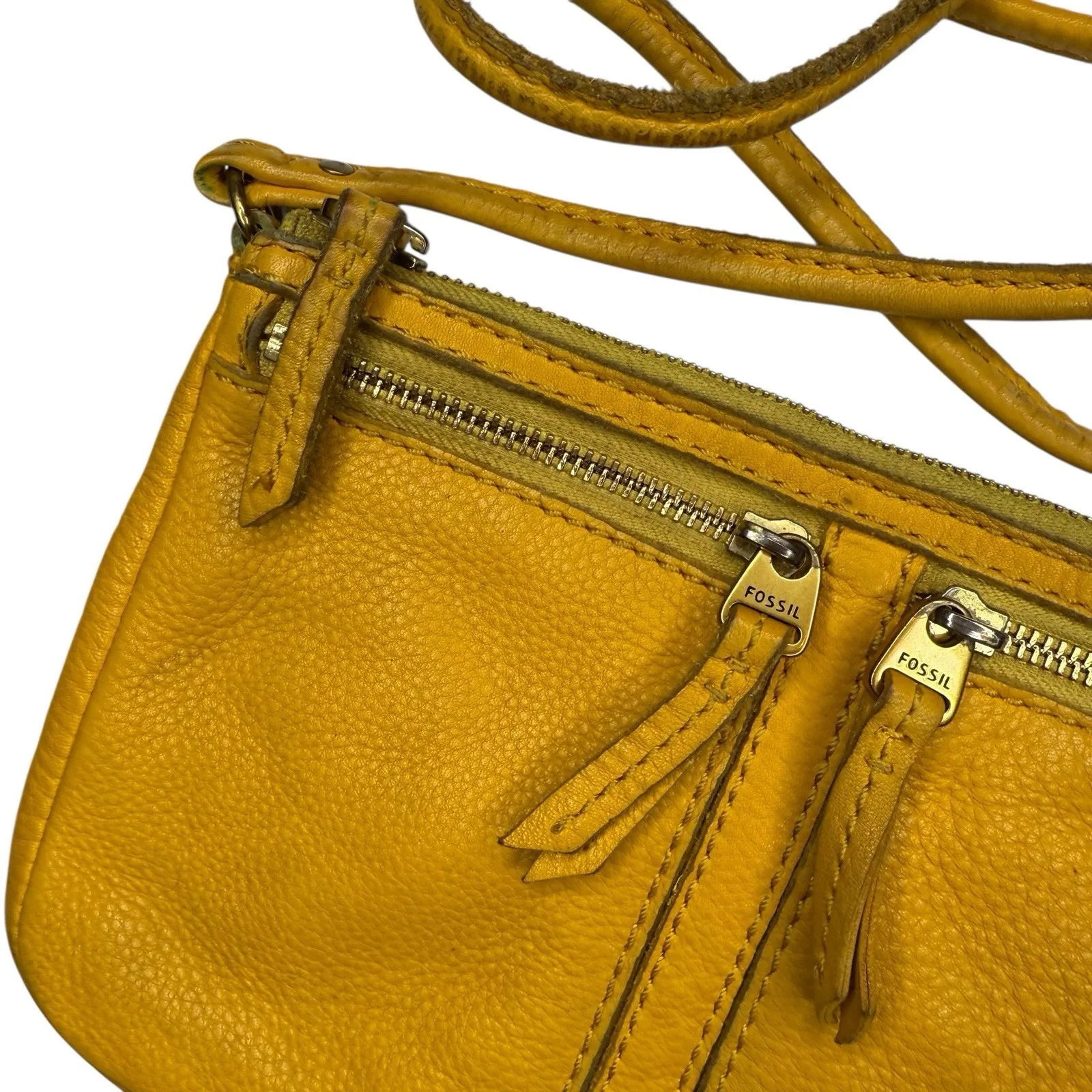 Vintage Fossil Erin Top Zip With 2 Front Zips Leather Crossbody Bag - Image 2