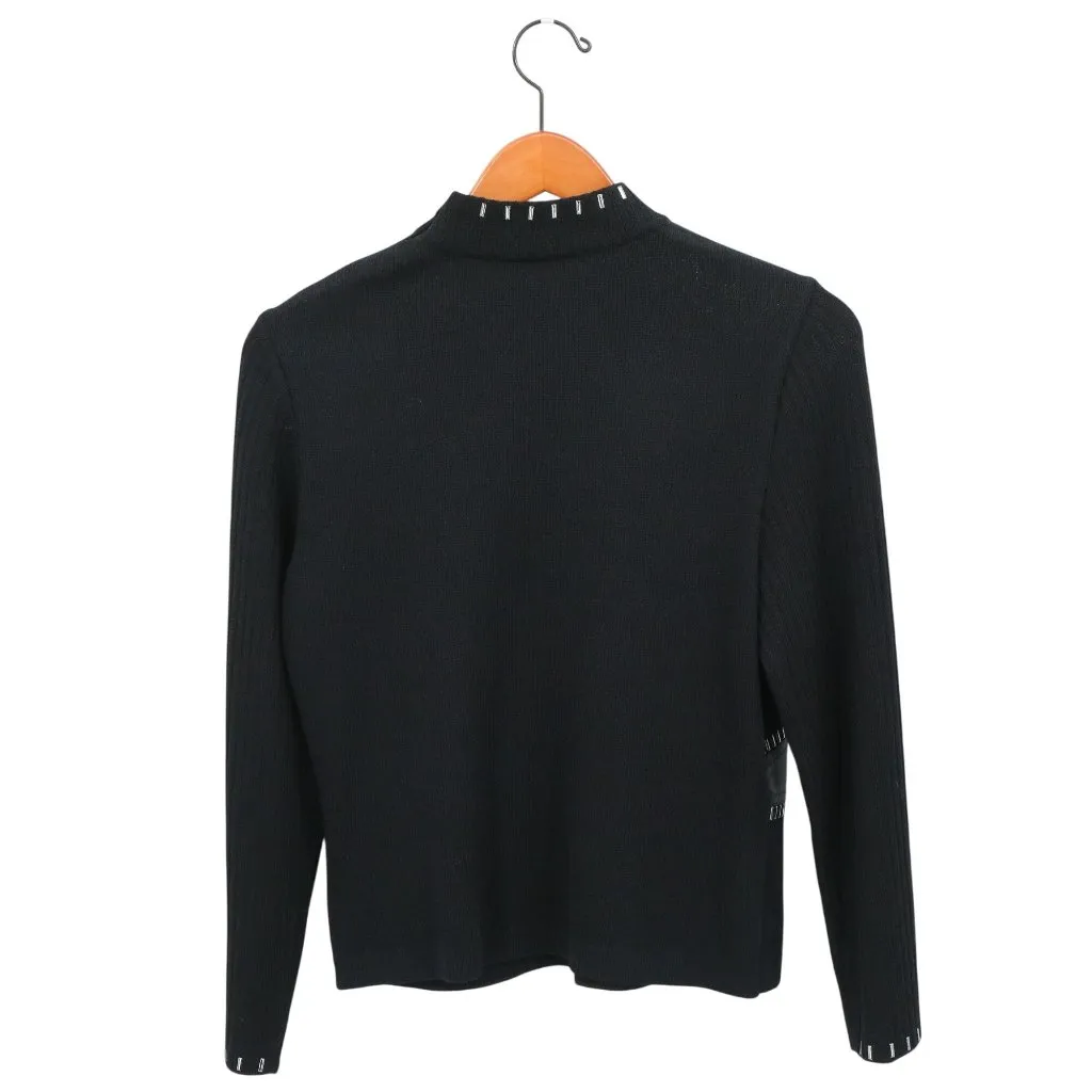 St. John Collection Leather Patch Studded Black Santana Knit Sweater 4 - Image 5