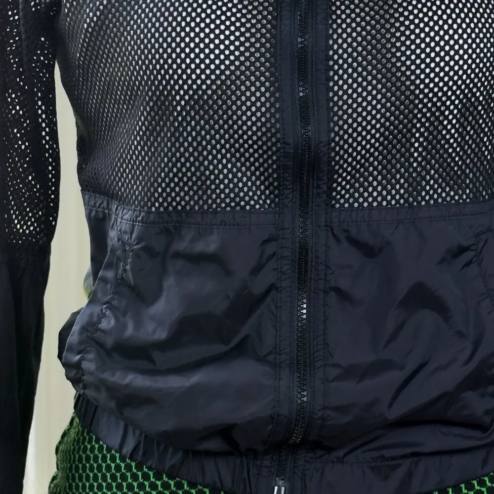 Garage Mesh Black Bomber Jacket Hooded Size Small Industrial Goth Rave - Image 2