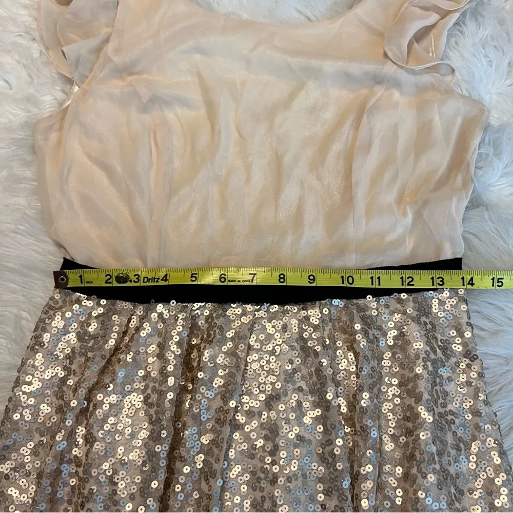Forever 21 Gold Sequin Dress Size Large Light Beige Cream Color Feminine Flirty - Image 14