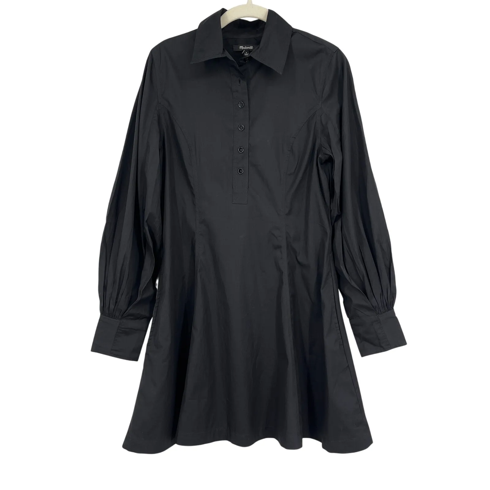 Madewell Seamed Long Sleeve Mini Shirtdress Poplin Black Size 0 NWT Minimalist - Image 5