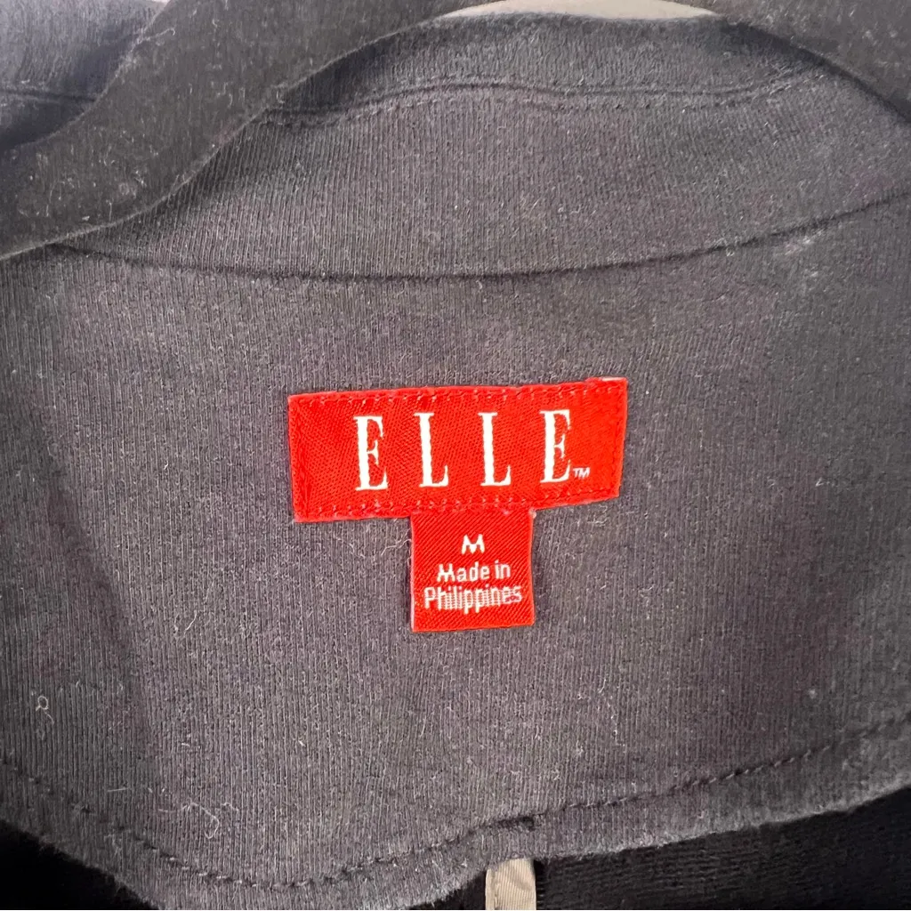 Elle Black Cotton Blazer Jacket M Ruffle Hem Cropped Career Retro Feminine - Image 3