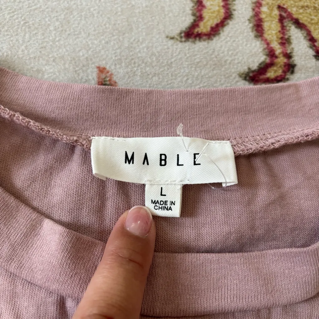 MABLE Light Mauve Nissa Smocked Short Sleeve Top Large Cropped Purple - Image 3