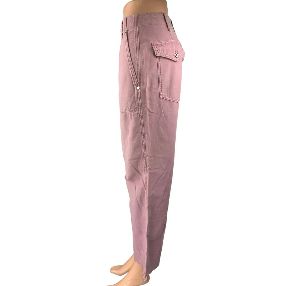 Rag & Bone Women's Pink High Waisted Distressed Trousers Wide Leg Pants Size 25 - Image 2