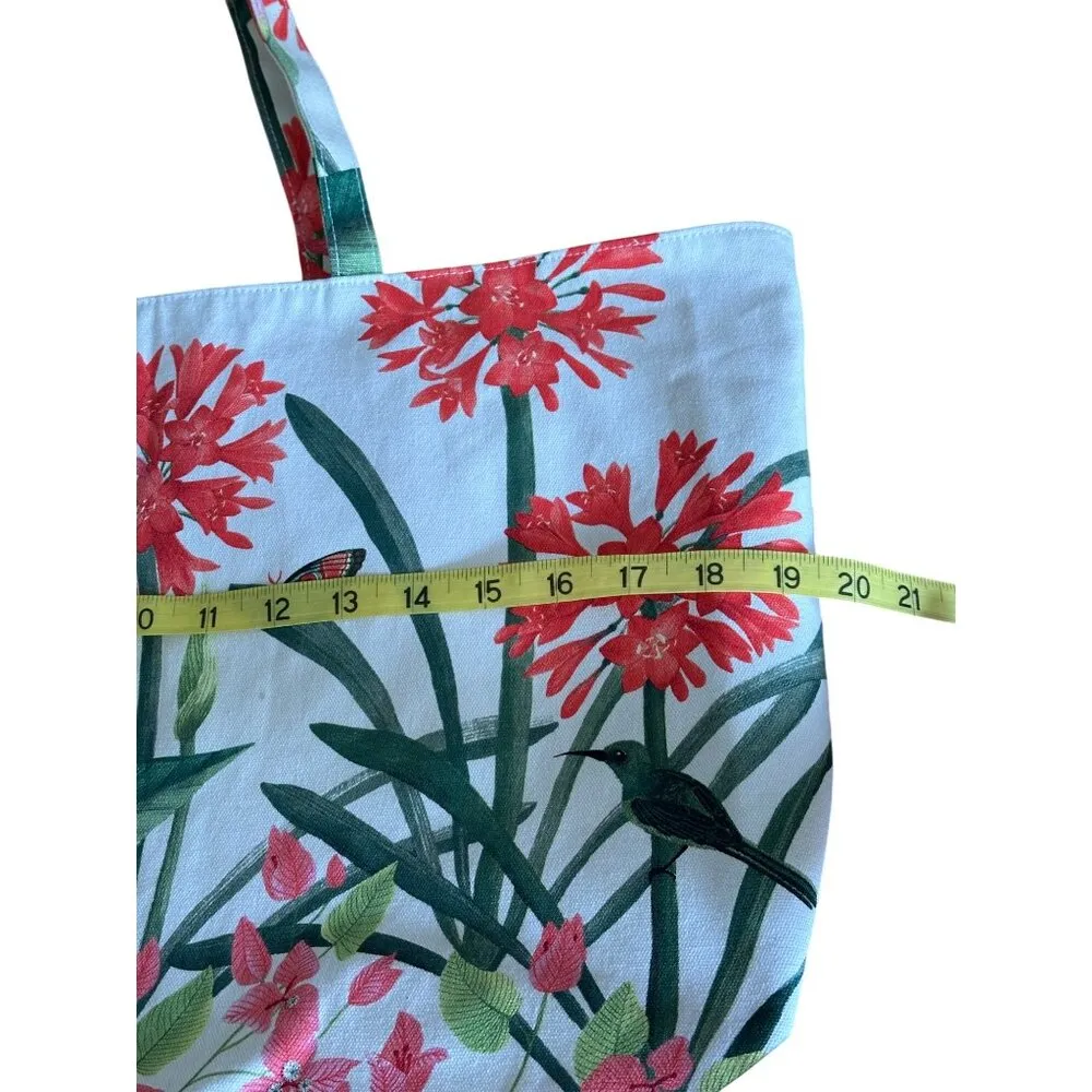 Estée Lauder Floral Tote Bag Butterflies Bird Print Weekender Bag Colorful Red Size L - Image 8