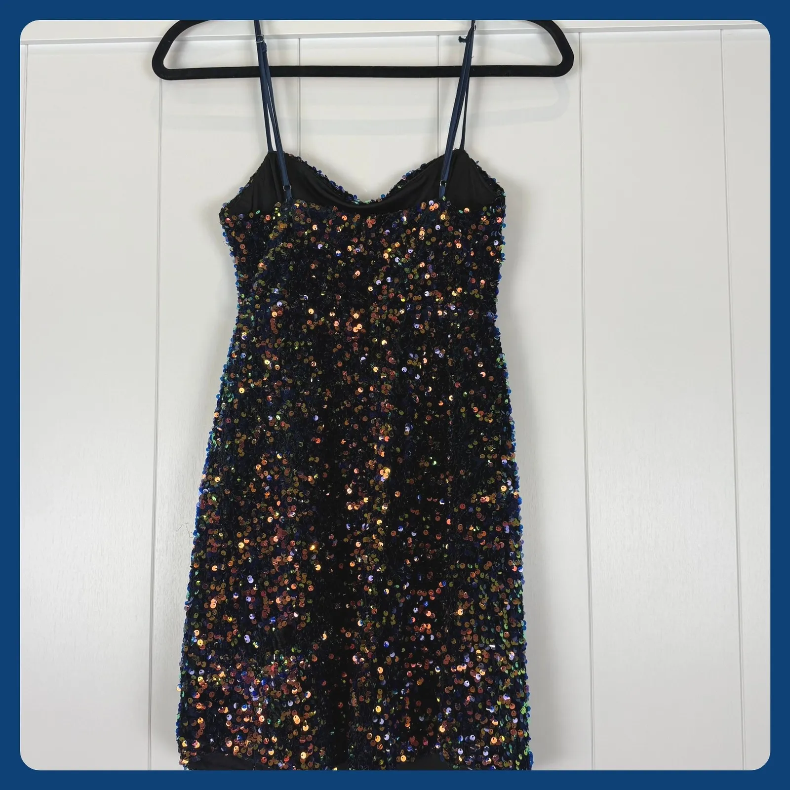 Selfie Leslie Sparkly Sequin Mini Dress Cocktail Party Navy Multi S - Image 4