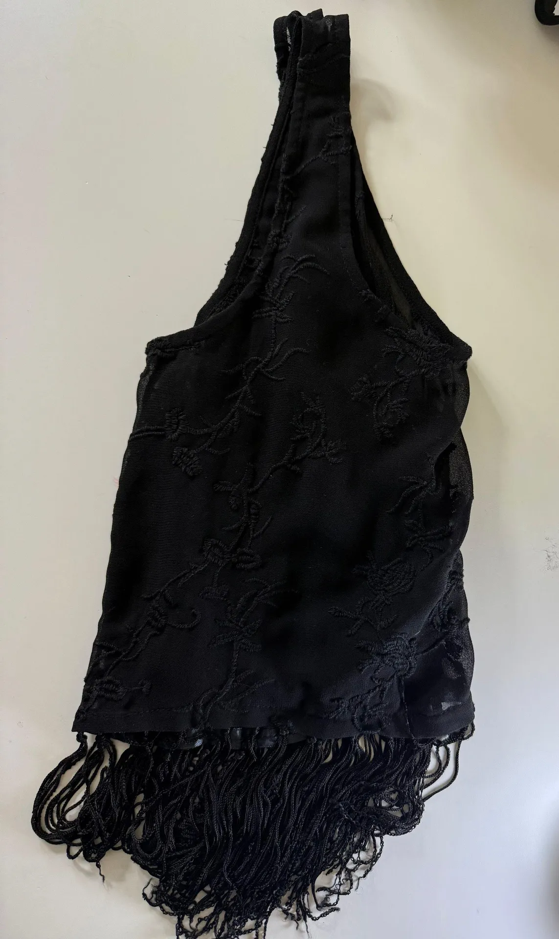 Forever 21 Black embroidered floral fringe sleevesless Crop Top  - Image 2